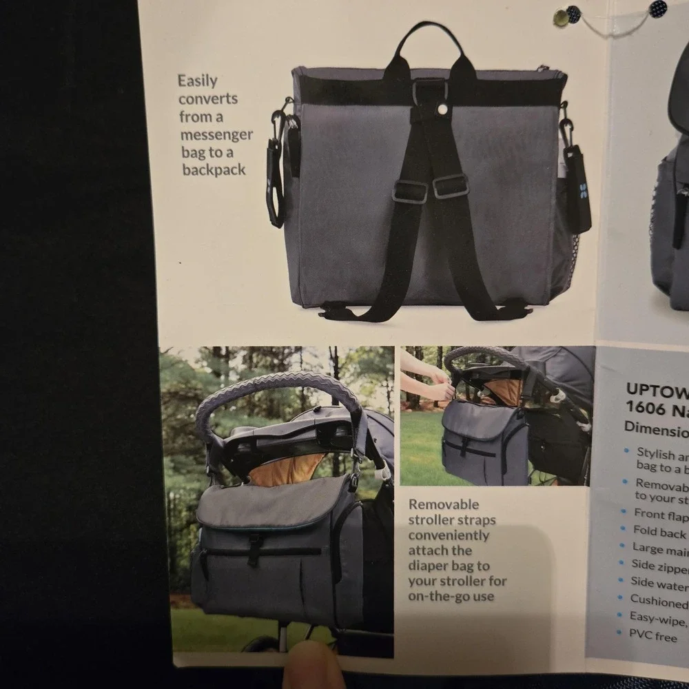 Gemline Navy Uptown Convertible Diaper Bag Kit Messenger Backpack Baby TravelNEW